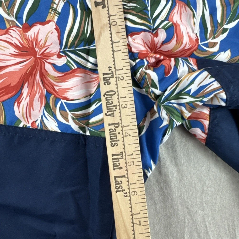 St Johns Bay Hawaiian Swim Trunks Mens 2XL Blue Floral Shorts Lined Beach 9